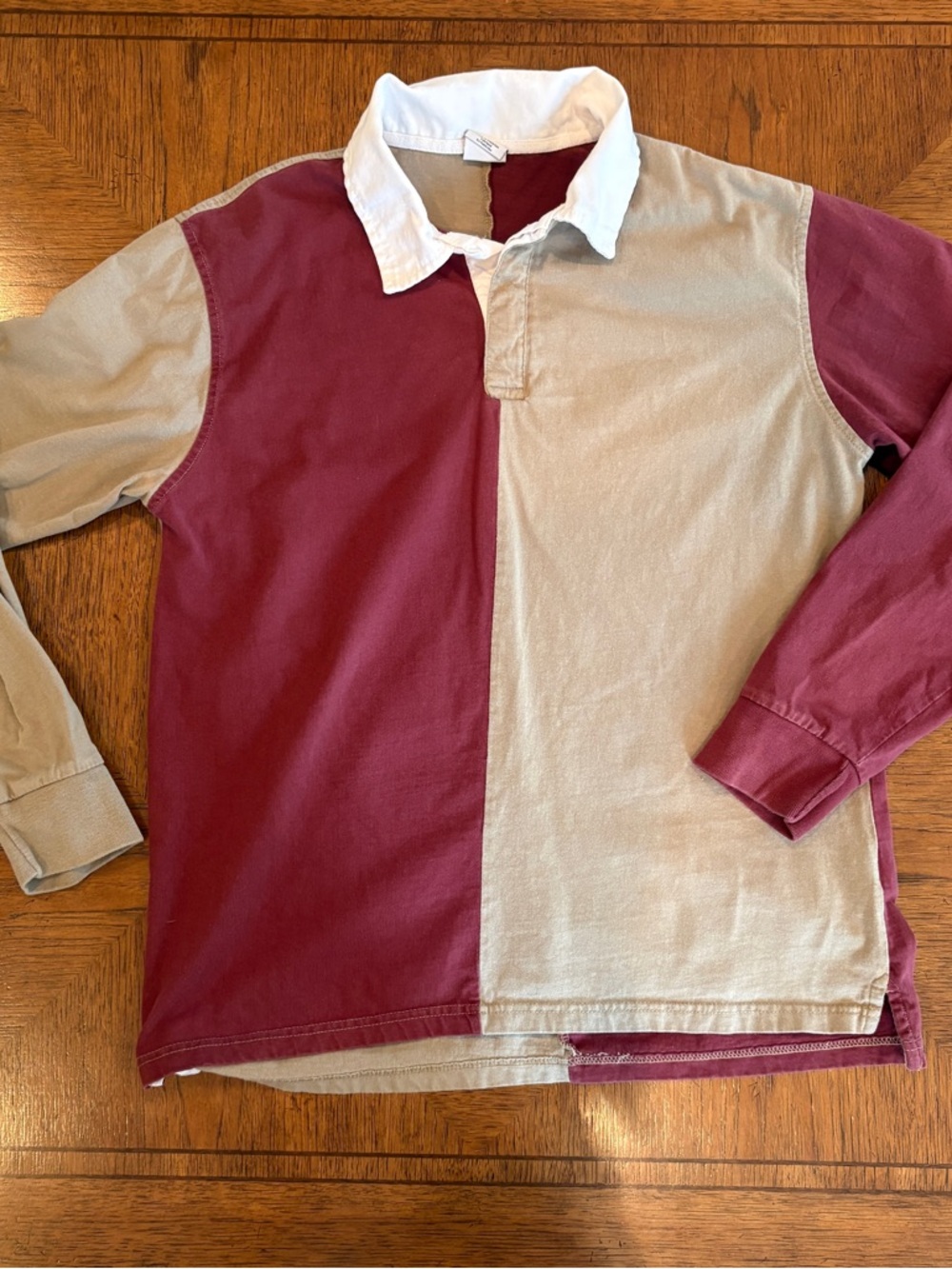 Urban Outfitters Two-Tone Burgundy and Beige Rugby Polo